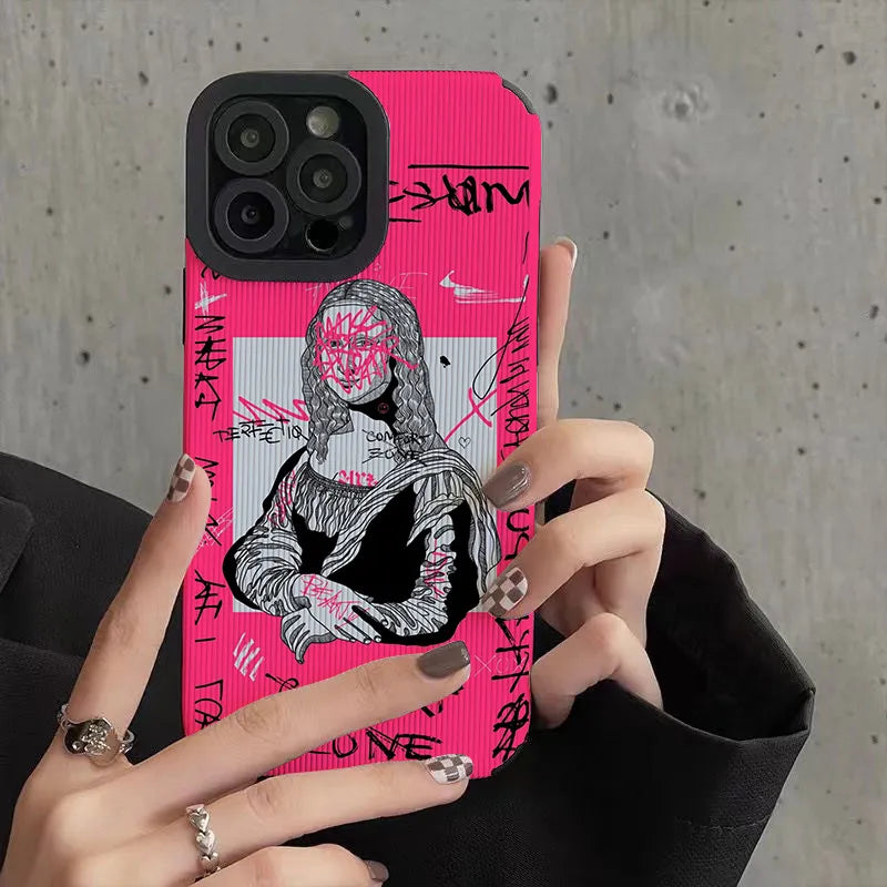 Capinha iPhone Grafitti Arte Mona Lisa Pink