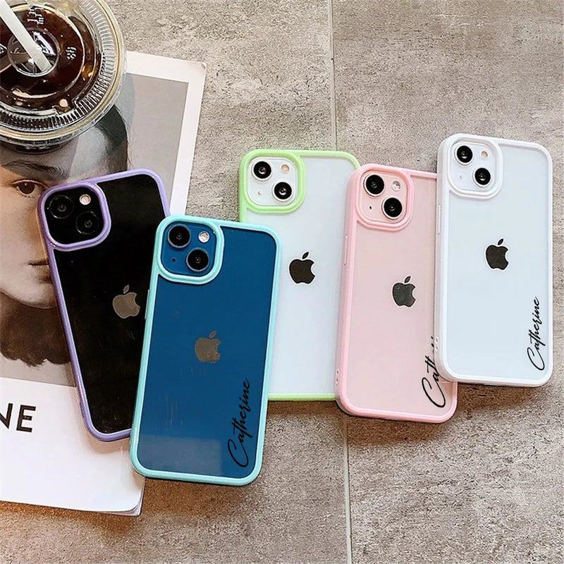 Capinha iPhone Transparente Personalizada Com Nome Borda Colorida