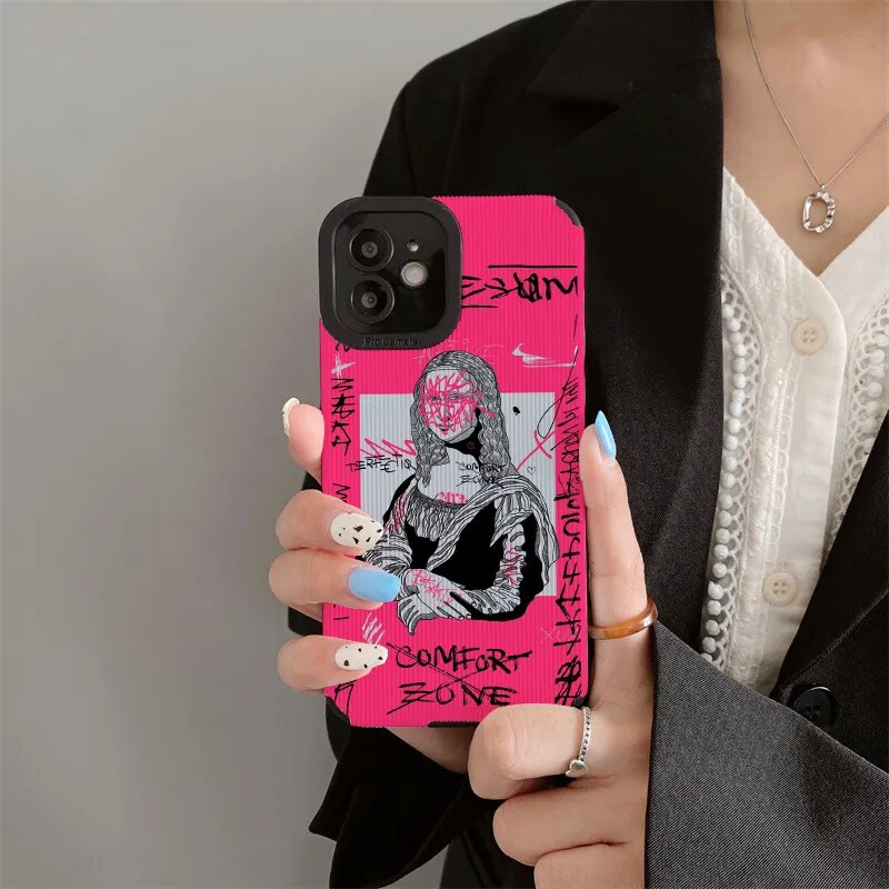 Capinha iPhone Grafitti Arte Mona Lisa Pink