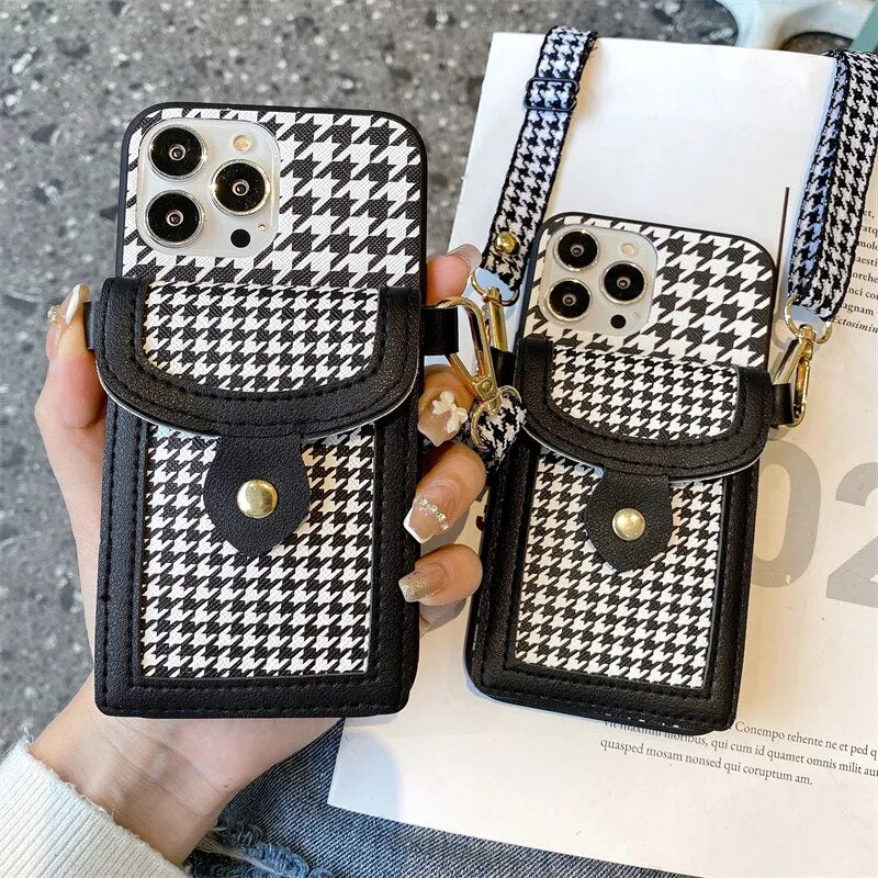 Capinha iPhone Crossbody + Carteira Preto e Branco