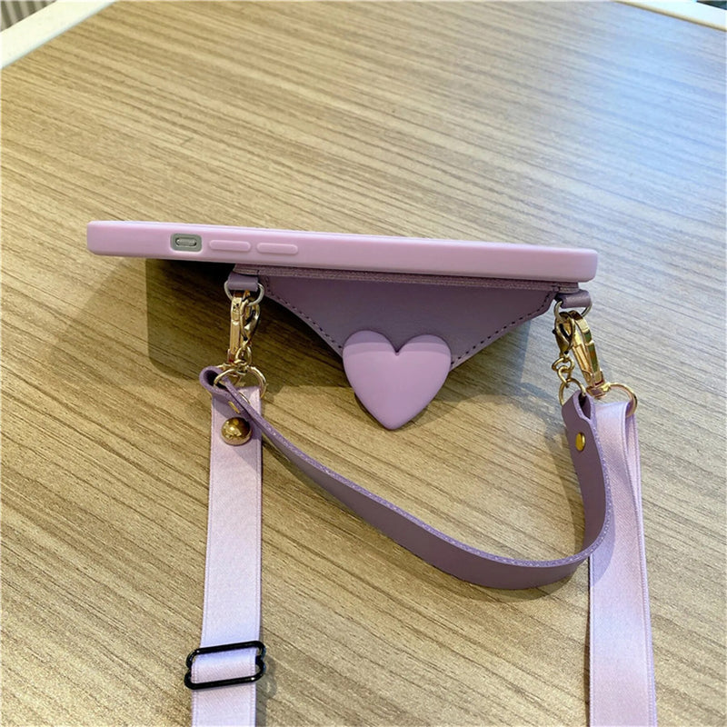 Capinha iPhone Porta Cartão Coração Com Alça Crossbody [3 CORES]