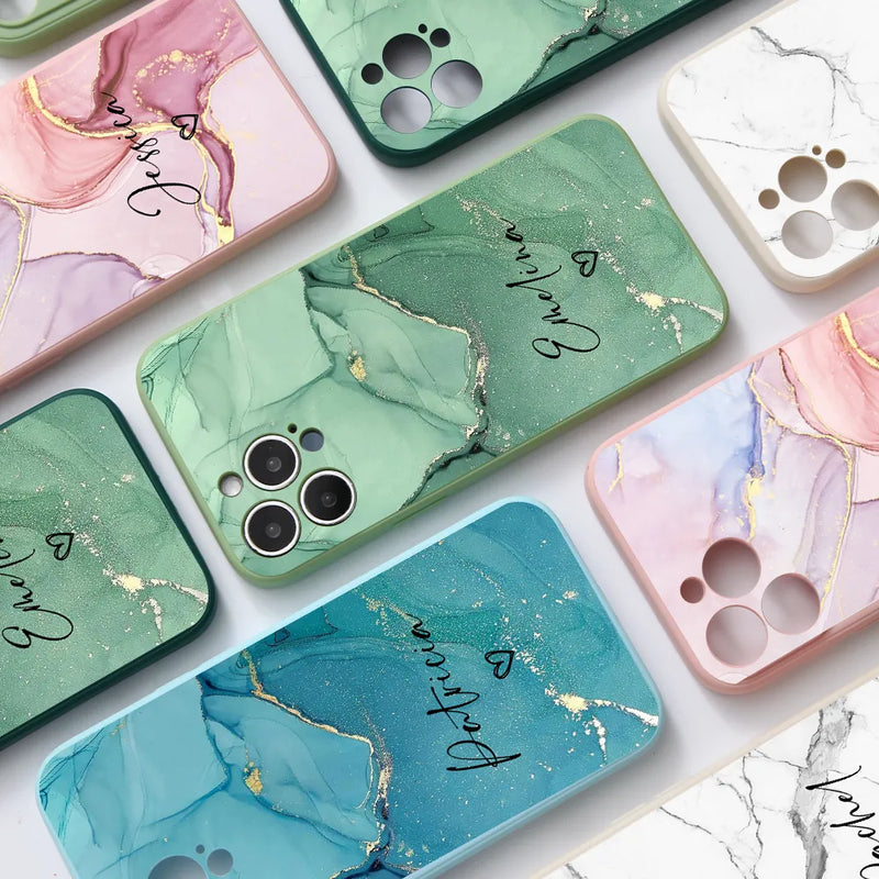 Capinha iPhone Silicone Marmorizada Personalizada Com Nome [5 CORES]