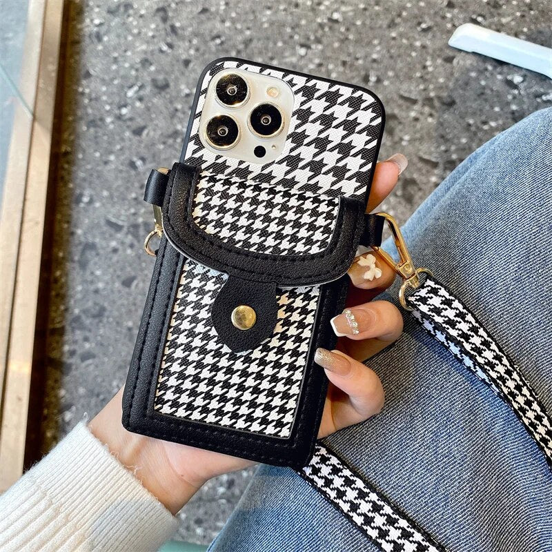 Capinha iPhone Crossbody + Carteira Preto e Branco