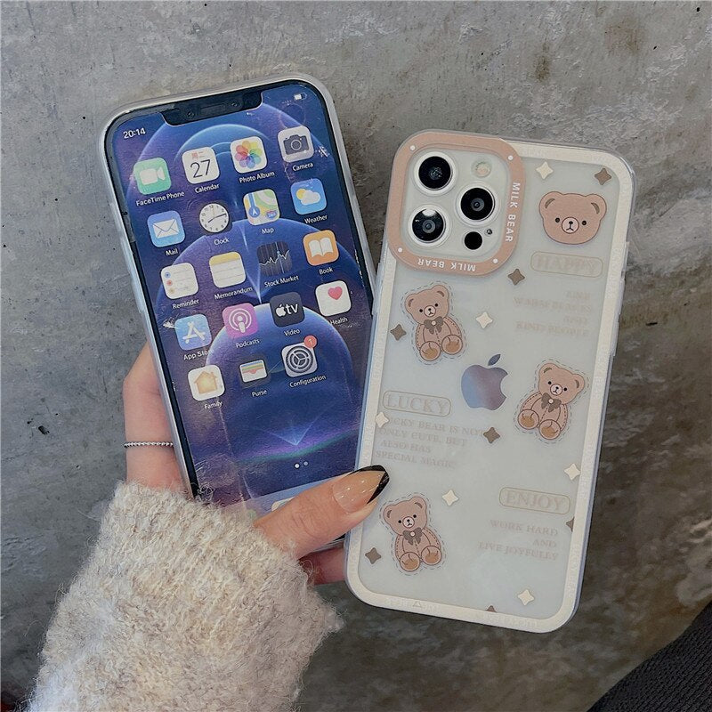 Capinha iPhone Cute Bear Cartoon Transparente (1 Cor)