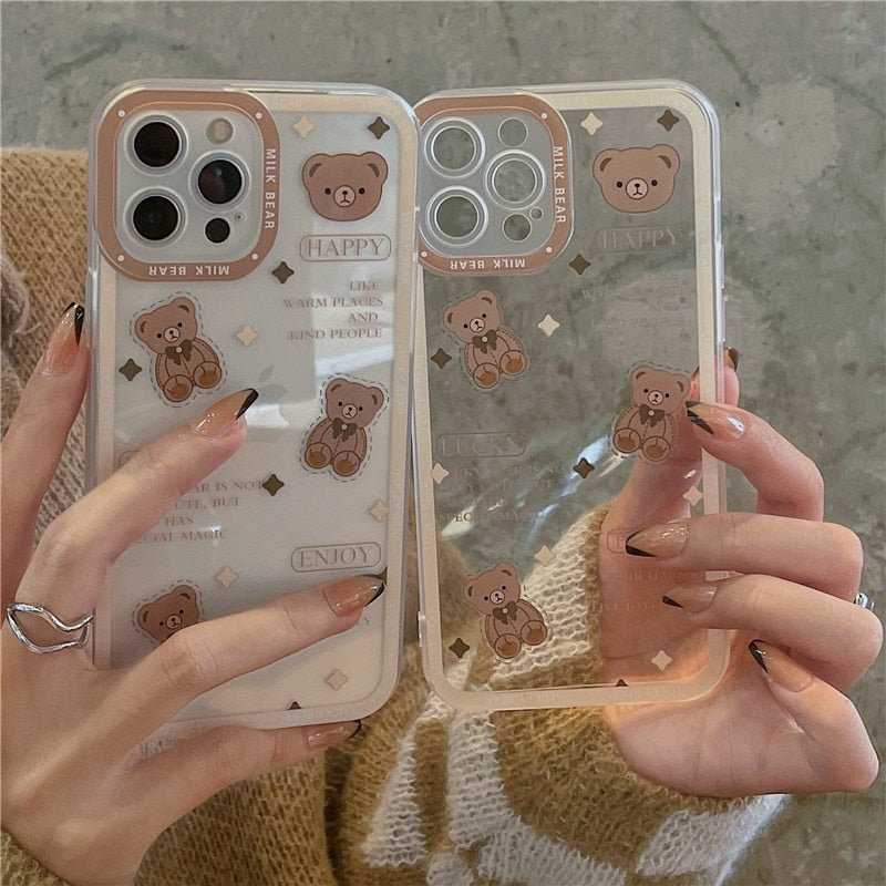 Capinha iPhone Cute Bear Cartoon Transparente (1 Cor)