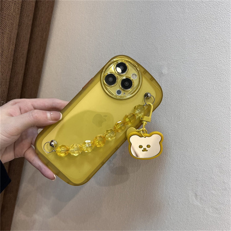 Capinha iPhone com Pingente Espelhado Urso a Prova de Choque Amarelo