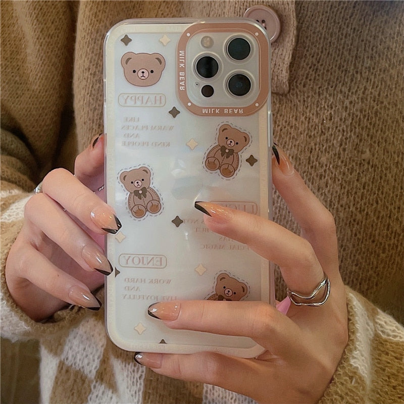 Capinha iPhone Cute Bear Cartoon Transparente (1 Cor)