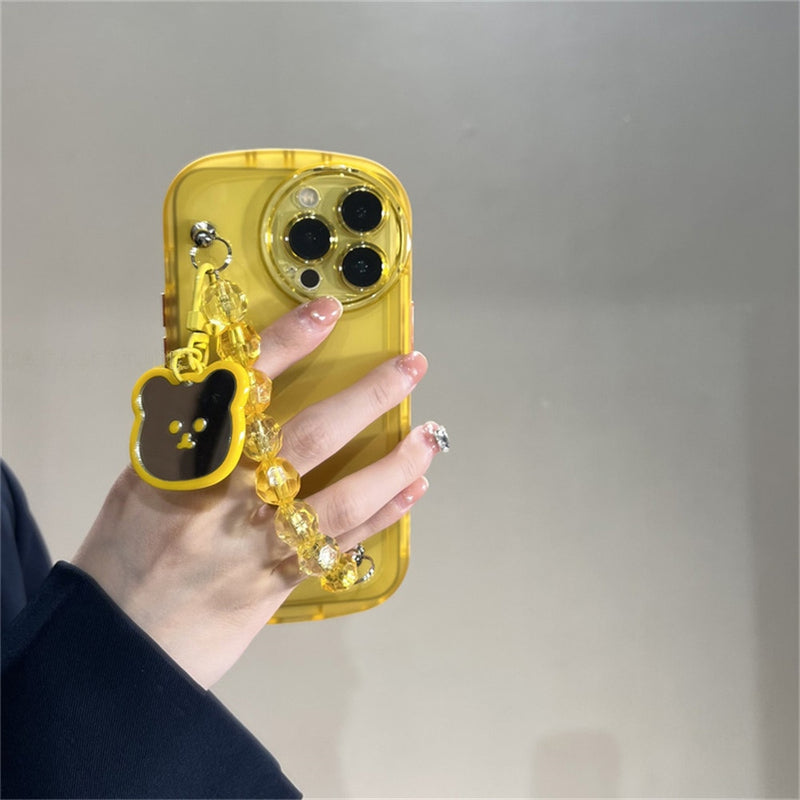 Capinha iPhone com Pingente Espelhado Urso a Prova de Choque Amarelo