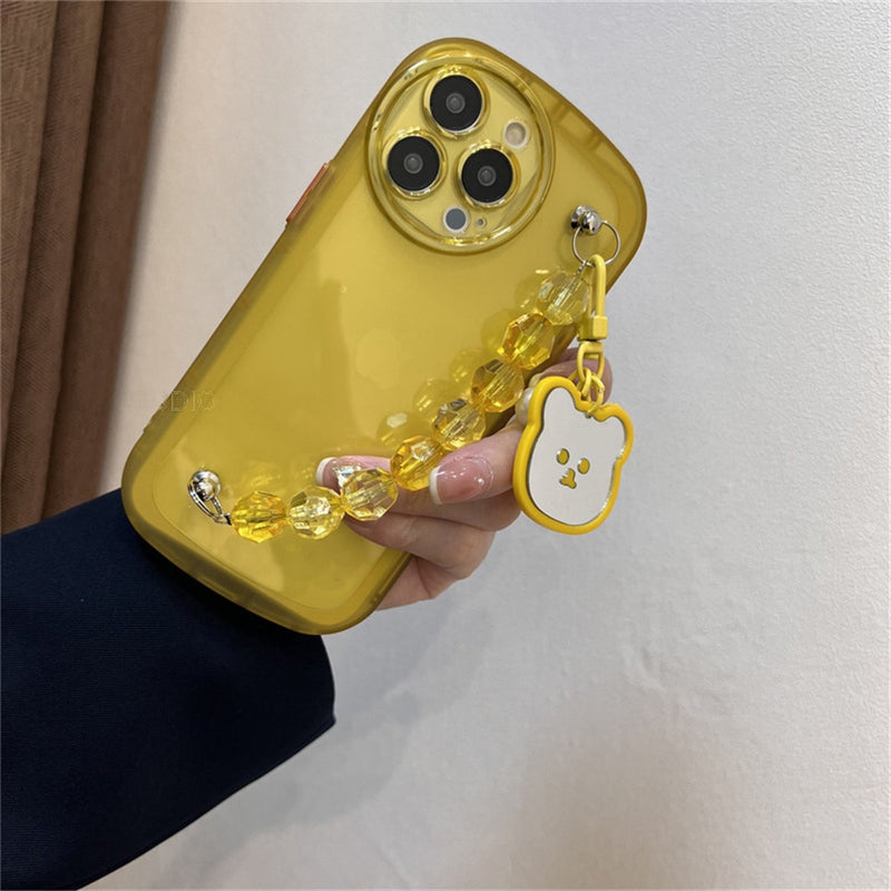 Capinha iPhone com Pingente Espelhado Urso a Prova de Choque Amarelo