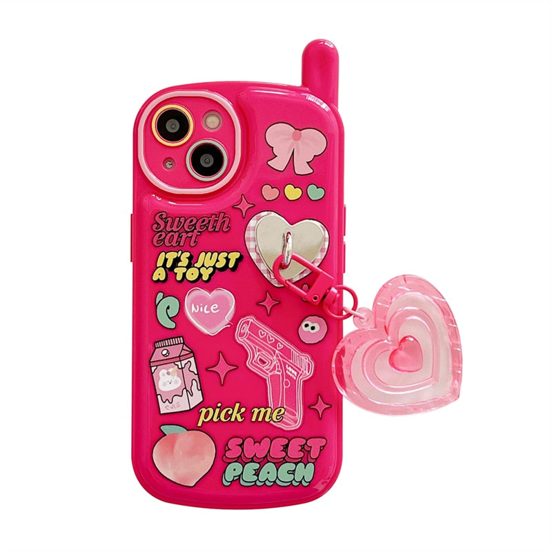 Capinha iPhone Sweet Peach Com Pingente Coração (1 Cor)